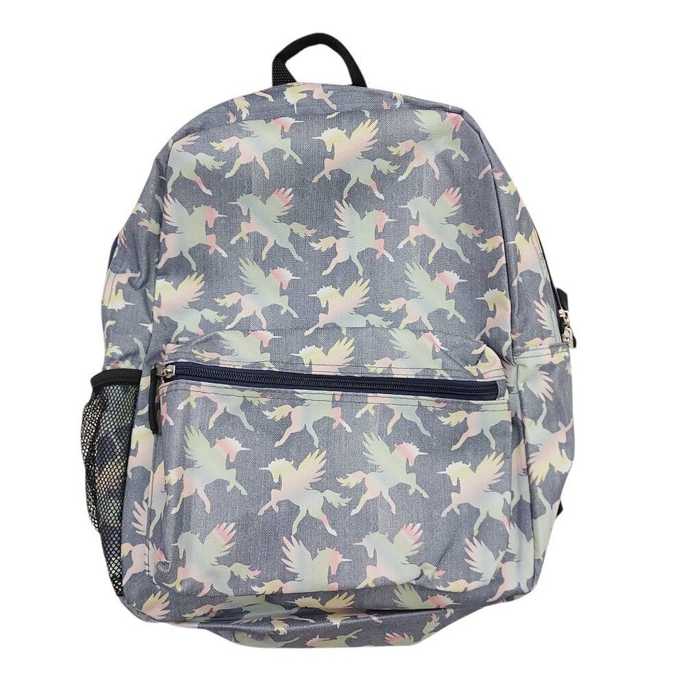City Streets Backpack Girls One Size Gray Unicorn Print School Travel Vacation
